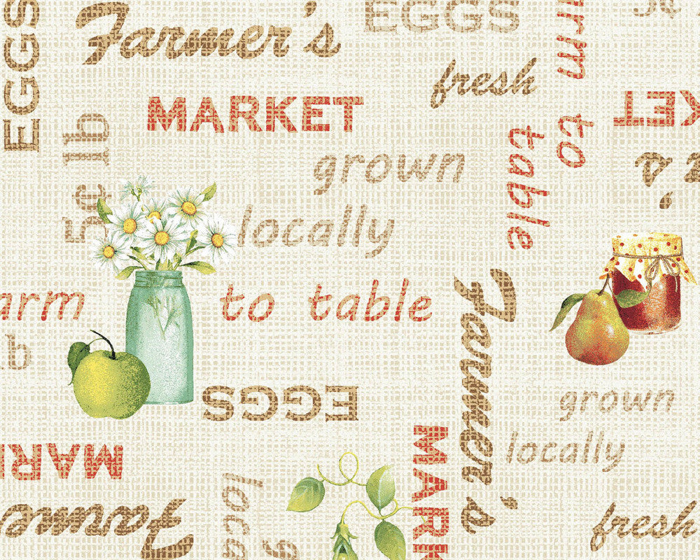 A Day on the Farm - Locally Grown Words Beige Cream from Red Rooster Fabrics
