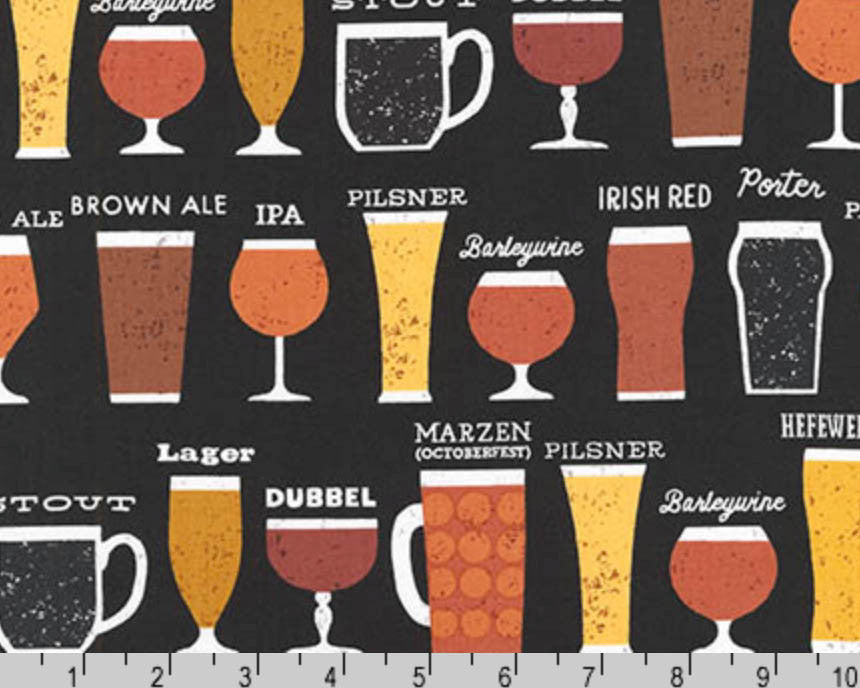 Cheers - Beer Types Black by Mo Mullan from Robert Kaufman Fabric