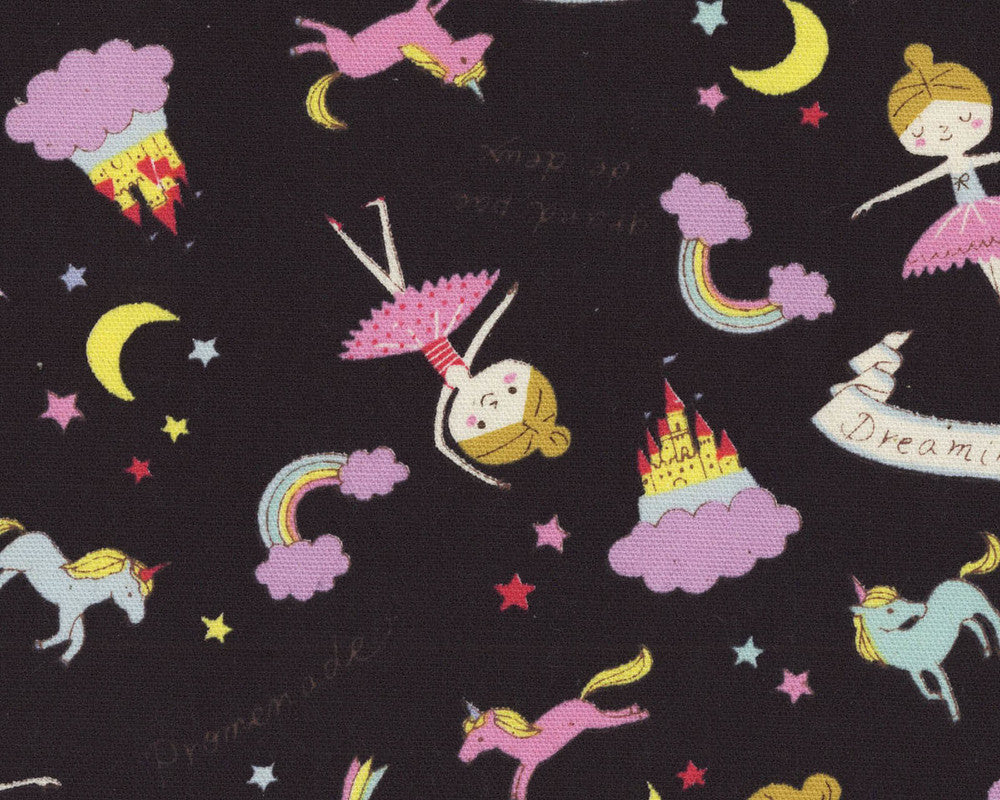 Putite Etoile - Girl Dreaming OXFORD Black from Kokka Fabrics