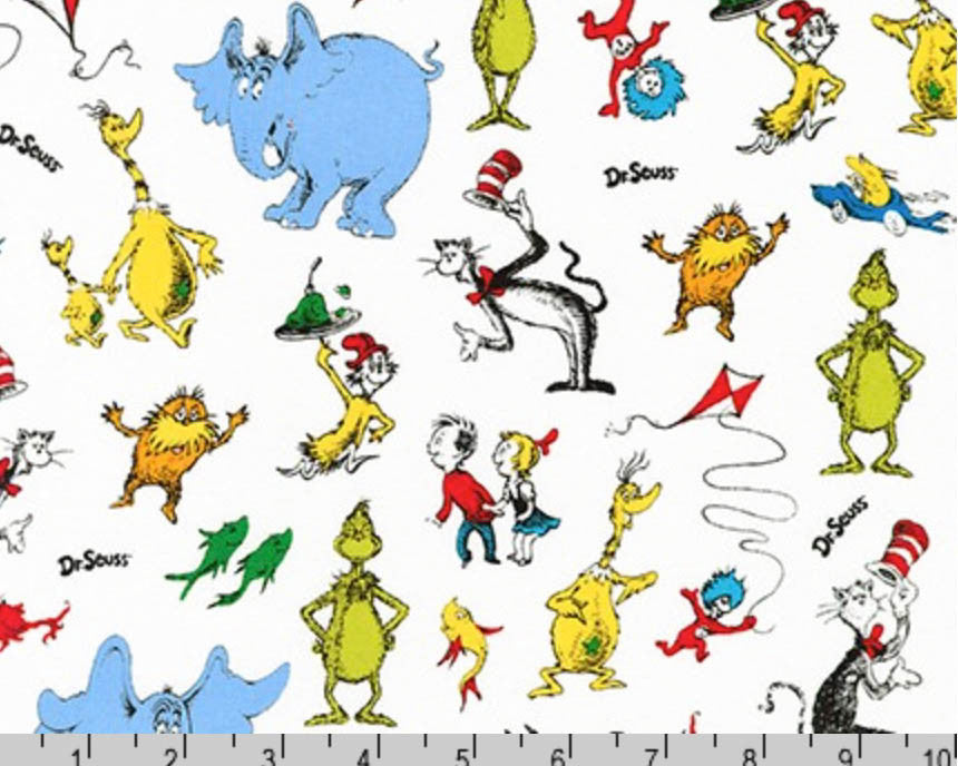 Celebrate Seuss - Characters White by Dr. Seuss from Robert Kaufman Fabric