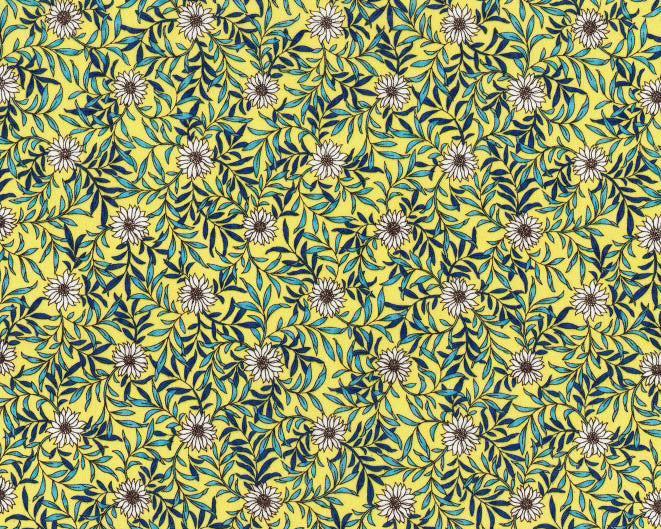 Memoire a Paris LAWN - Floral Daisy Lemon Yellow from Lecien Fabric