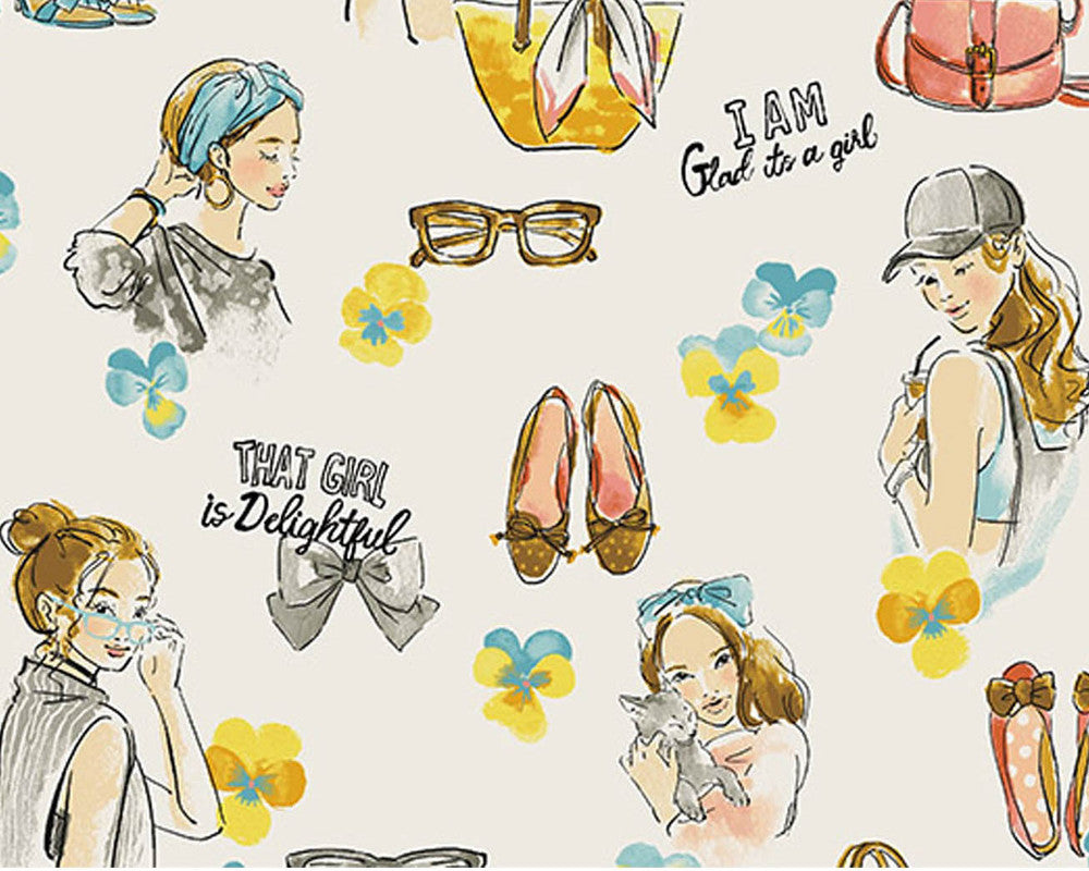 Funny Face - Girl Fashion Natural Mustard Yellow LINEN CANVAS from Cosmo Fabric