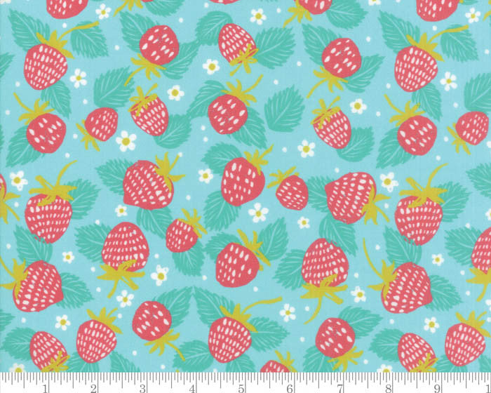Growing Beautiful - Strawberry Floral Aqua by Crystal Manning from Moda Fabrics