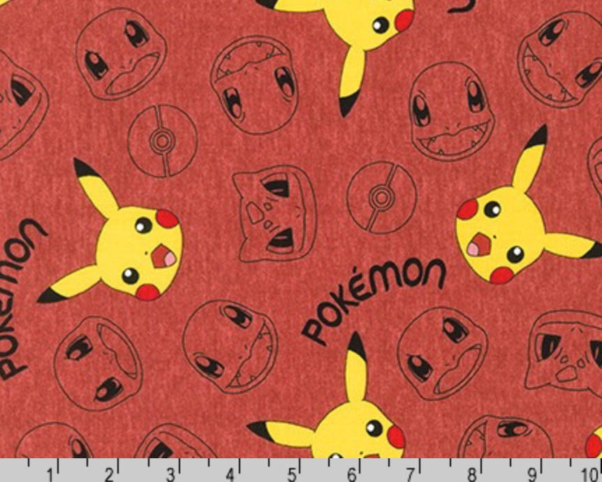 Pokemon - Characters Pikachu Red Terracotta from Robert Kaufman Fabric