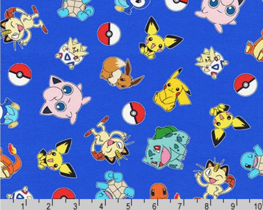 Pokemon - Character Toss Royal Blue from Robert Kaufman Fabric