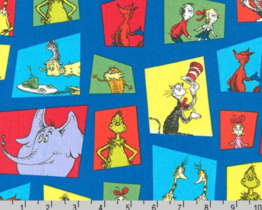 Celebrate Seuss - Characters Framed Window Blue by Dr. Seuss from Robert Kaufman Fabric