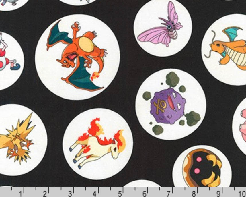 Pokemon - Characters Circles Toss Black from Robert Kaufman Fabric