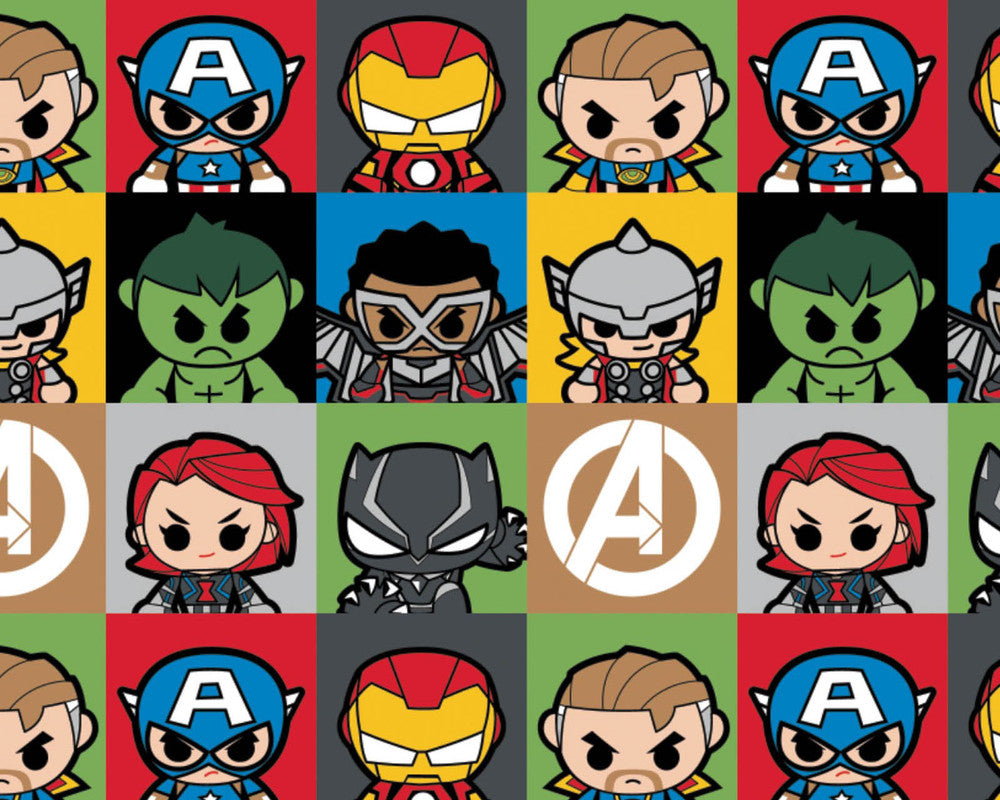 Kawaii Marvel II - Mini Heroes Blocks Multi from Camelot Fabrics