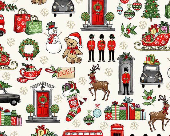 London Christmas - London Icons Cream from Makower UK Fabric