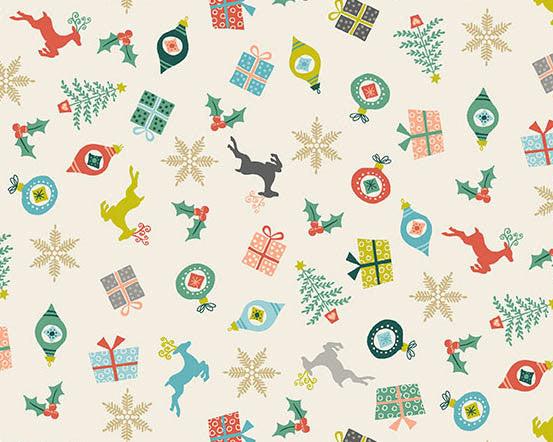 Christmas Items Scattered Eggshell Cream from Makower UK Fabric