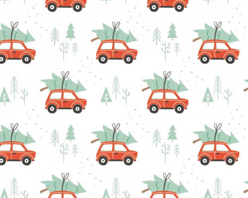 Reindeer Lodge - Rustic Holiday Cars Tree White from Camelot Fabrics