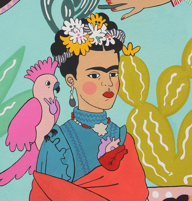 Frida Con Los Plumas Aqua Tea from Alexander Henry Fabric