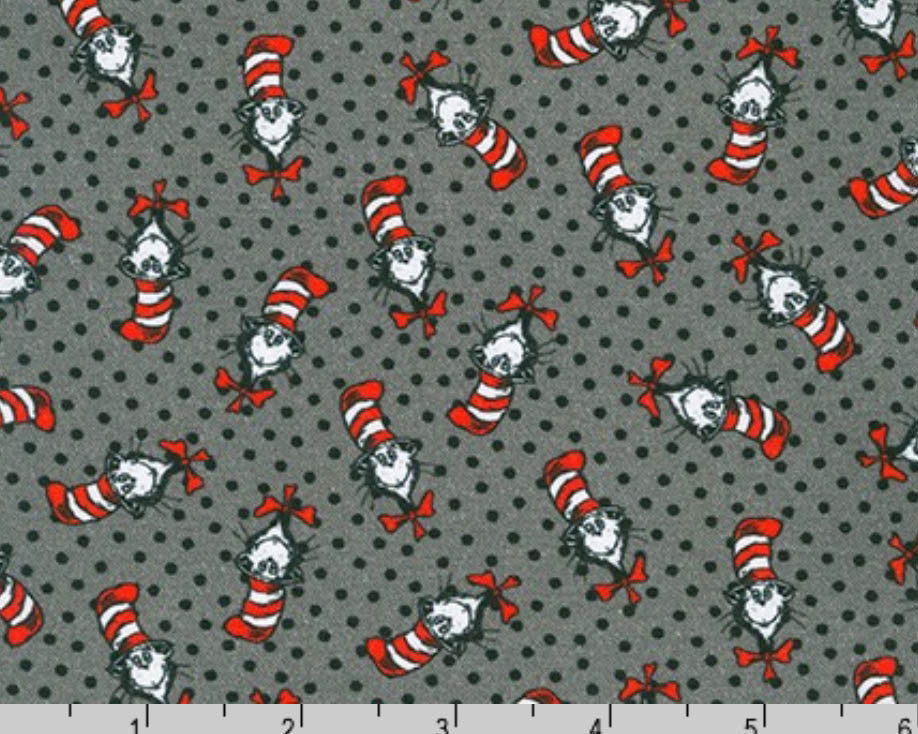 A Little Dr. Seuss - Cat In The Hat Dots Grey by Dr. Seuss from Robert Kaufman Fabrics