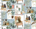Everyday is Caturday - Cats Sitting Blue from 3 Wishes Fabric