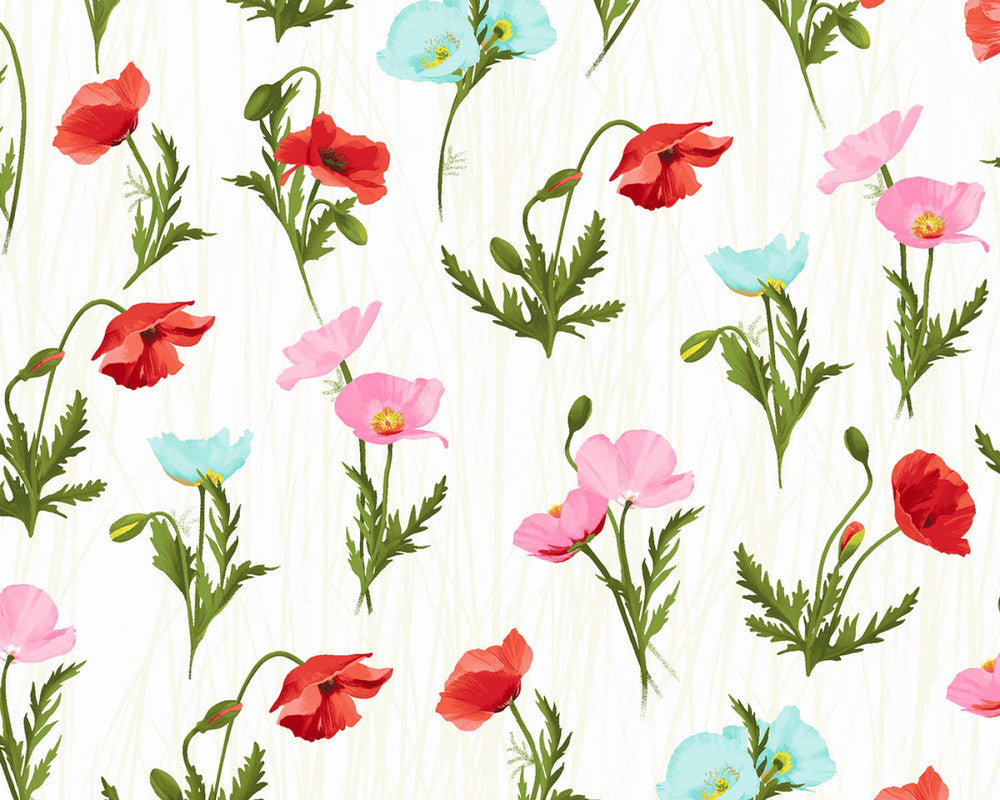 Positively Poppies - Meadow Cream by Diane Neukirch from Clothworks Fabric