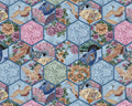 Japanese Elegance - Floral Patch Hexagon Blue from Print Concepts Fabric
