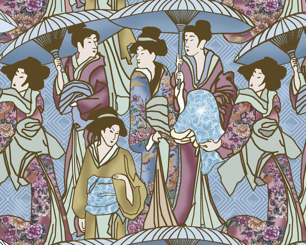 Japanese Elegance - Geishas Blue from Print Concepts Fabric