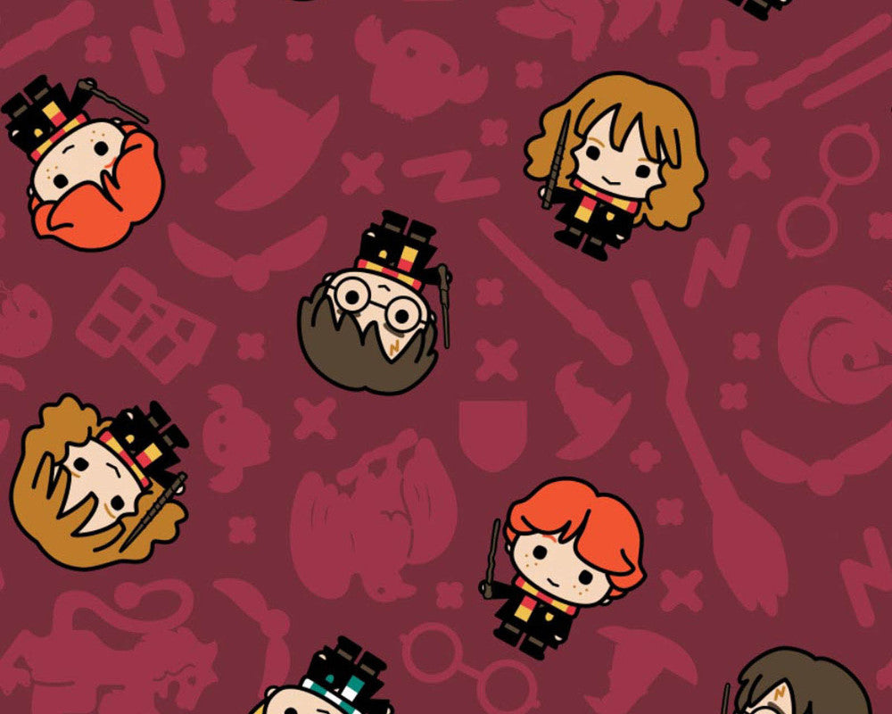 Kawaii Harry Potter - Characters Toss Maroon from Camelot Fabrics