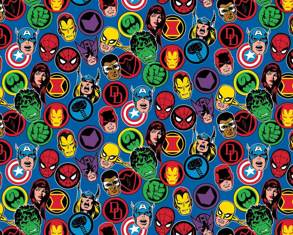 Marvel Comics IV - MC Hero Stickers Blue from Camelot Fabrics