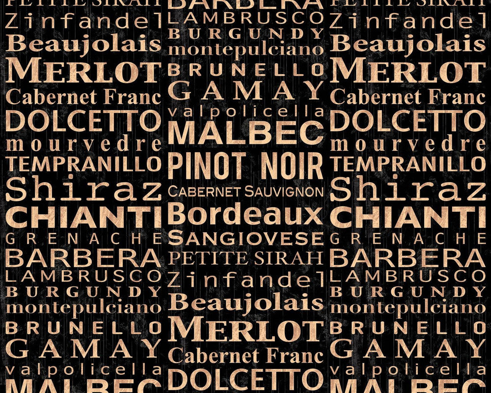 Charcuterie and Cocktails - Wine Types Words Black from Print Concepts Fabric
