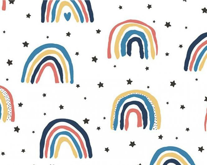 Embrace DOUBLE GAUZE - Rain or Shine Rainbow Star White from Shannon Fabrics