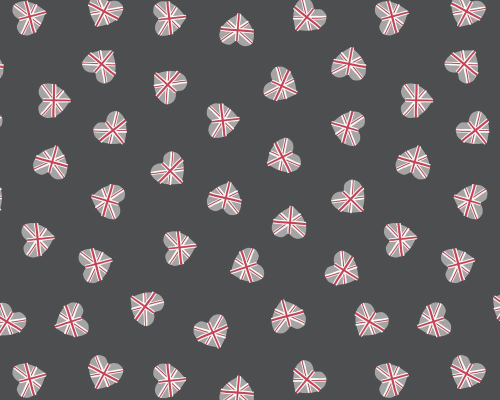 Jubilee - Union Jacks Hearts Black from Lewis and Irene Fabric