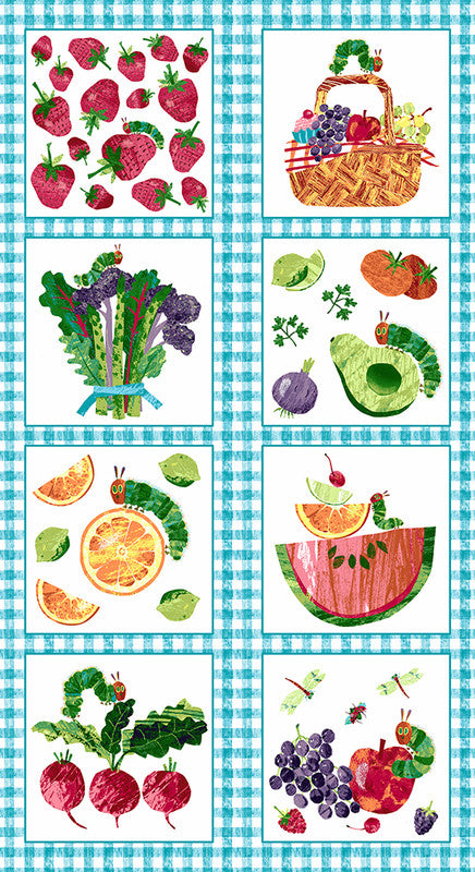 The Very Hungry Caterpillar Picnic - PANEL 24 Teal by Eric Carle from Andover Fabrics