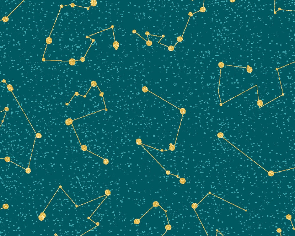 Moonlight - Constellations Metallic Turquoise by Jennifer Ellory from 3 Wishes Fabric