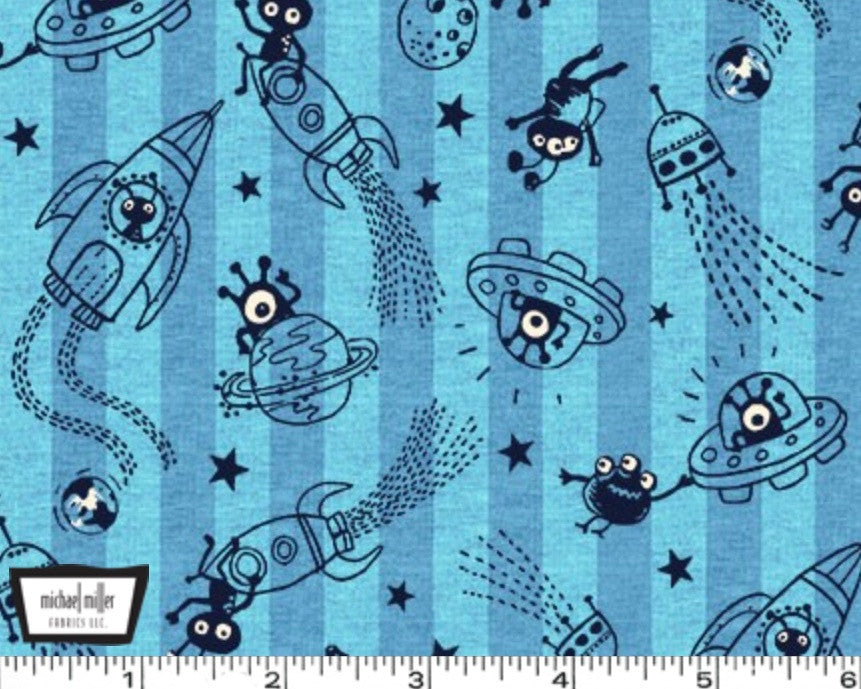 Space Oddity - Monster Astronauts Blue from Michael Miller Fabric