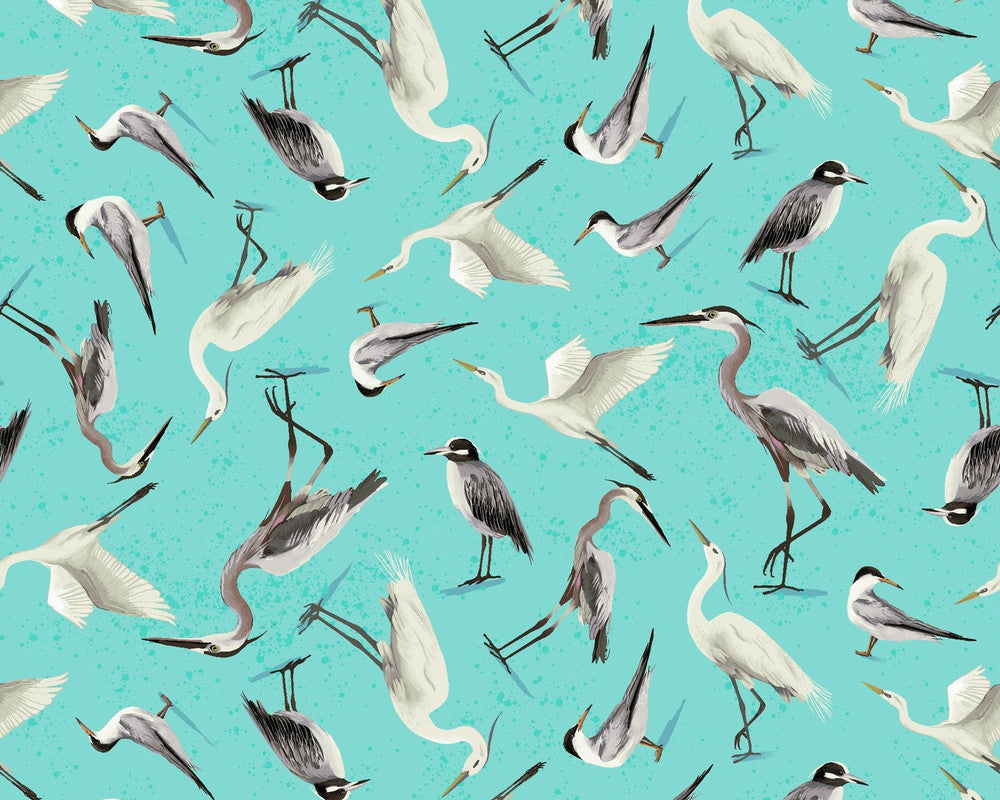 Seashell Wishes - Seabirds Turquoise by Diane Neukirch from Clothworks Fabric