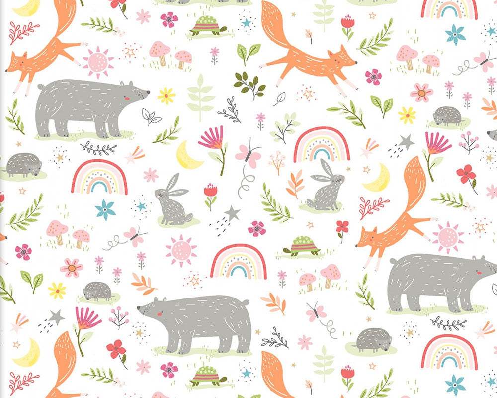 Friendship Forest FLANNEL - Friends Forest White by Katie Yost from 3 Wishes Fabric