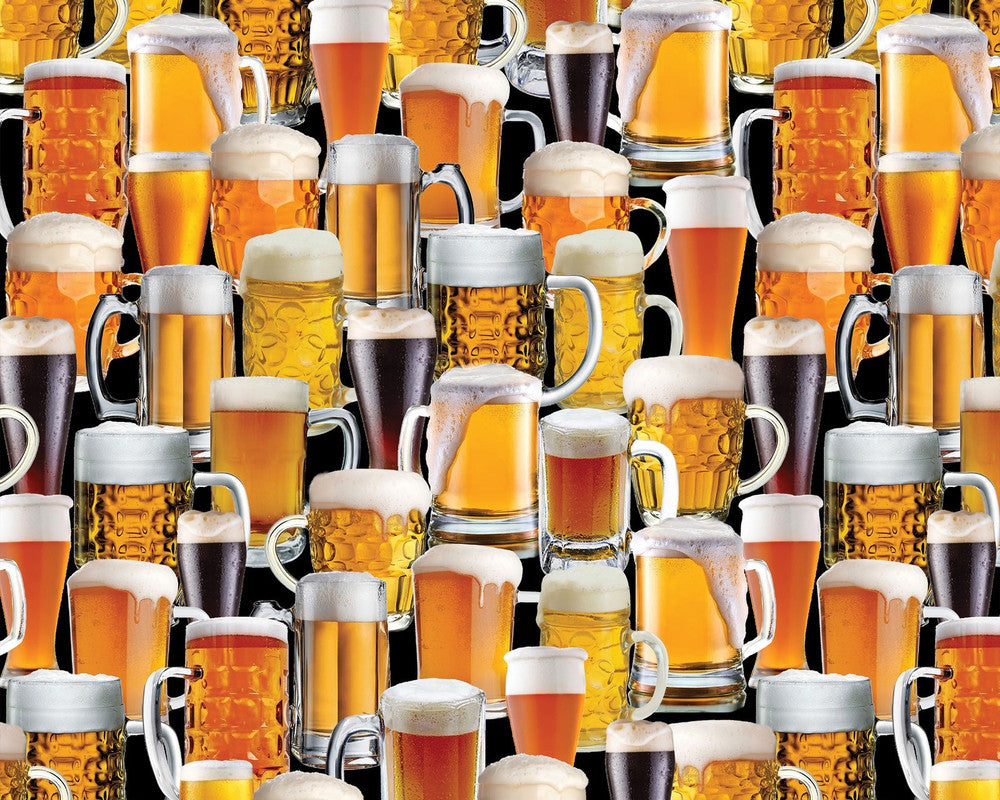 Ale House - Beer Mugs Amber from Kanvas Studio Fabric