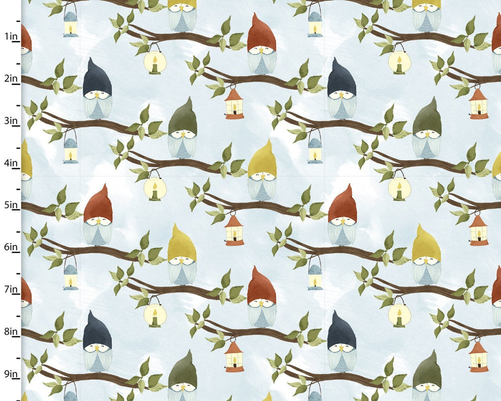 You Light My Way Gnome - Sitting Owls Blue from 3 Wishes Fabric