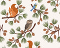 Evergreen - Pine Cone Branches Animals Cream from Lewis and Irene Fabric