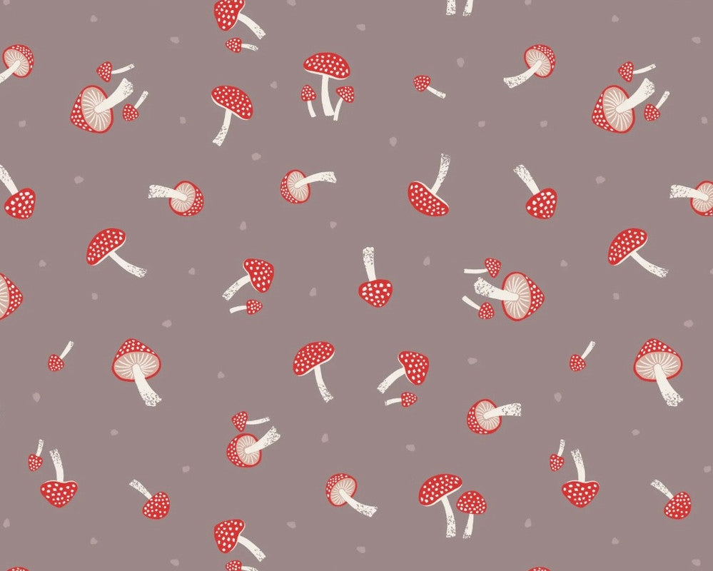 Evergreen - Mushrooms Warm Grey from Lewis and Irene Fabric