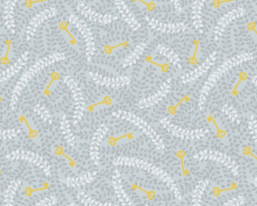 Secret Winter Garden - Keys Metallic Grey from Lewis and Irene Fabric