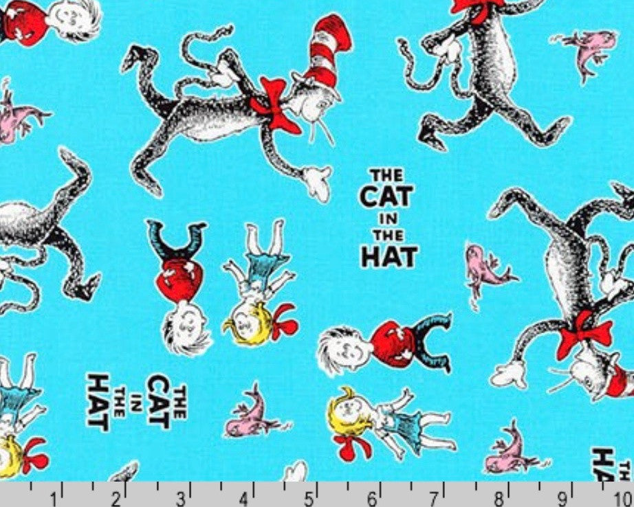 The Cat in the Hat - Characters Aqua by Dr. Seuss from Robert Kaufman Fabric