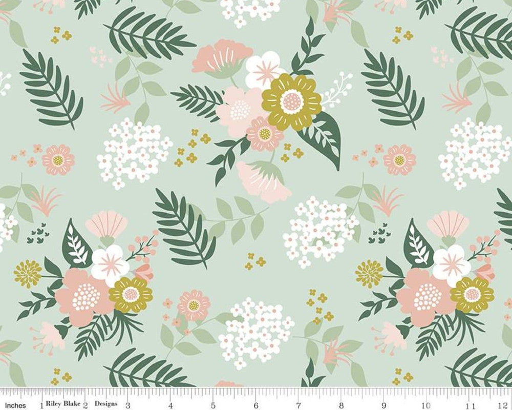 Hibiscus - Main Floral Mint by Simple Simon and Co from Riley Blake Fabric