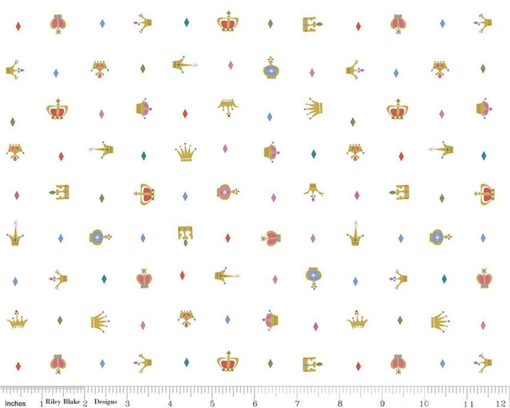 Little Brier Rose - Crowns White Sparkle by Jill Howarth from Riley Blake Fabric