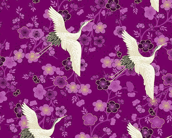 Hikari - Cranes Purple from Makower UK Fabric