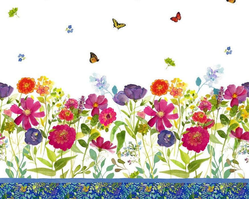 My Happy Place - Double Border Floral Butterfly by Sue Zipkin from Clothworks Fabric