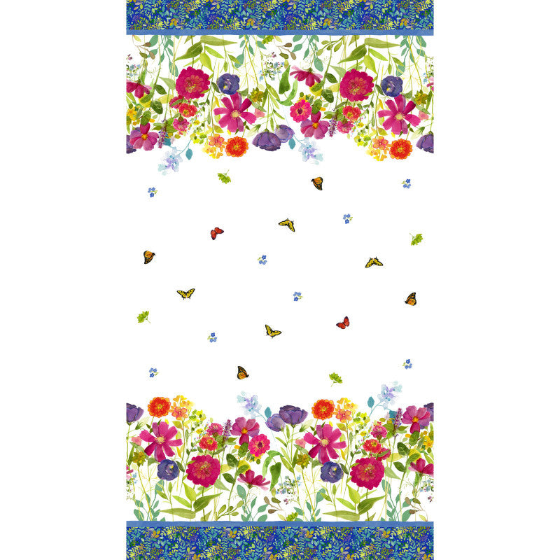 My Happy Place - Double Border Floral Butterfly by Sue Zipkin from Clothworks Fabric