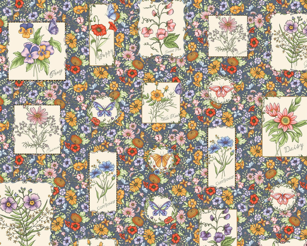 Garden Stroll - Flower Frames Grey by Kris Lammers from Maywood Studio Fabric