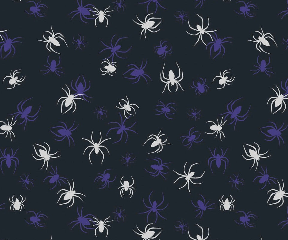 Haunted House GLOW in DARK - Spiders Black from Lewis and Irene Fabric