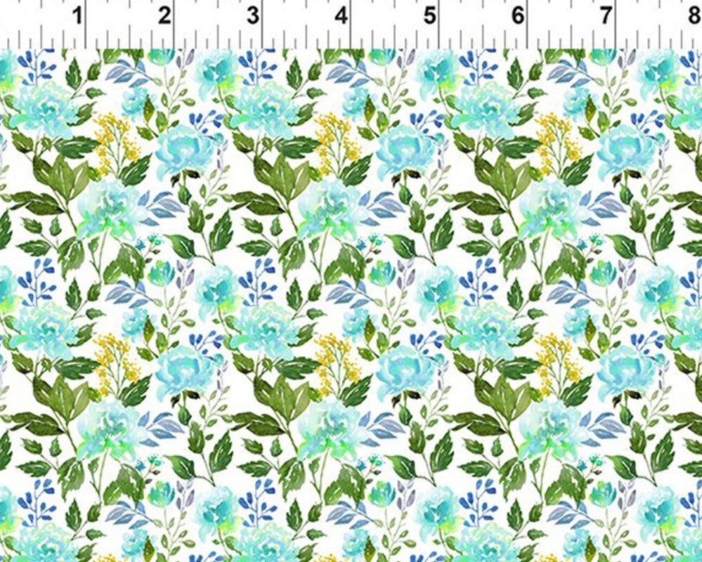Watercolor Beauty - Floral Green Turquoise from In The Beginning Fabric