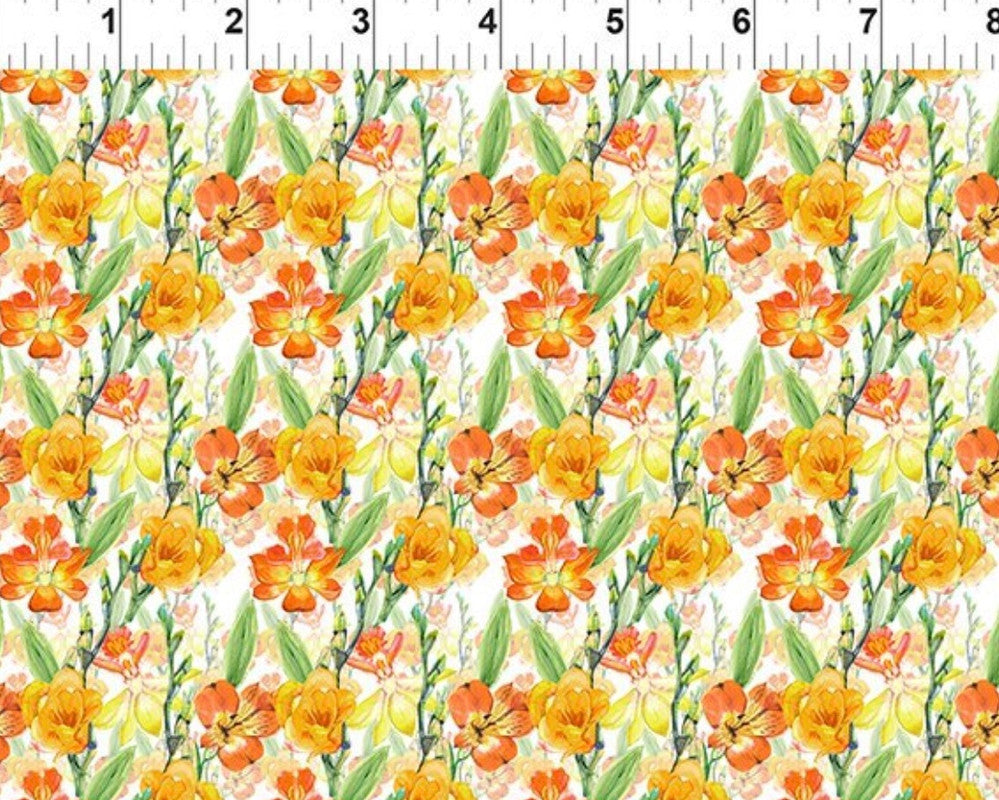 Watercolor Beauty - Floral Gold Orange from In The Beginning Fabric