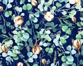 Fly Away for Winter - Floral Leaf Navy Silver from Hoffman Fabrics