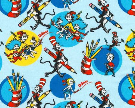 Dr Seuss Cat In The Cat - Express Yourself Sky Blue from Robert Kaufman Fabrics