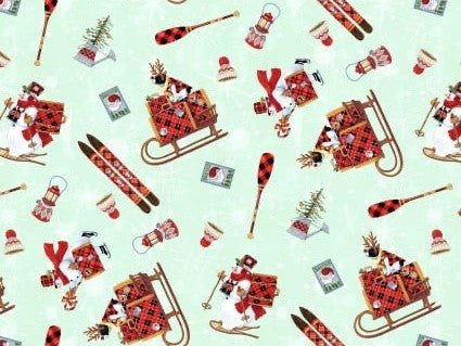 Snow Dog Express - Tossed Slid Equipment Mint Aqua from Studio E Fabrics