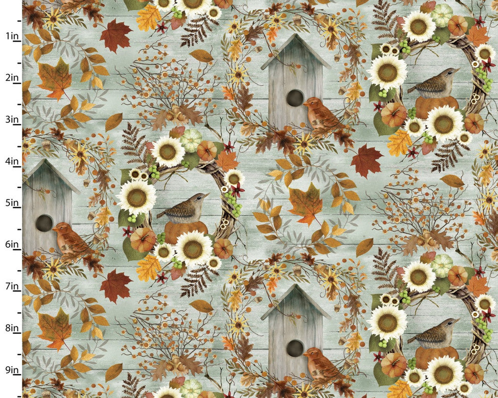 The Pick of the Patch - Birds and Wreaths Mint from 3 Wishes Fabric